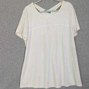 Kimmery Woman 2XL Short Sleeve Round Neck w Criss Cross Back Ivory‎ Yoga